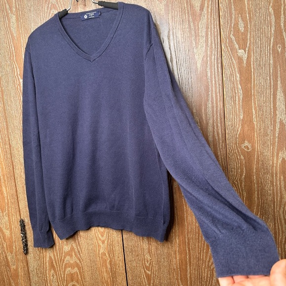 J.Crew Cashmere Blend Sweater Long Sleeve Pullover Mens Navy Blue V-Neck Size L - Picture 3 of 6